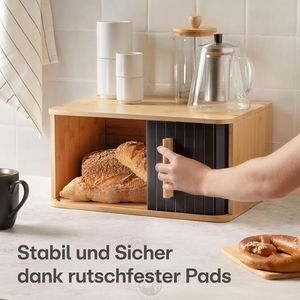 Mostrador de cocina, caja de pan de bambú personalizada, caja de almacenamiento de pan para pan casero con <span class=keywords><strong>puerta</strong></span> <span class=keywords><strong>corredera</strong></span> - Product Image 5