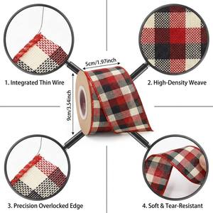 <span class=keywords><strong>Ruban</strong></span> à carreaux à bords câblés pour la décoration <span class=keywords><strong>de</strong></span> Noël, <span class=keywords><strong>ruban</strong></span> gingham <span class=keywords><strong>rouge</strong></span> et noir pour emballage cadeau, artisanat DIY, couronnes et nœuds - Product Image 3
