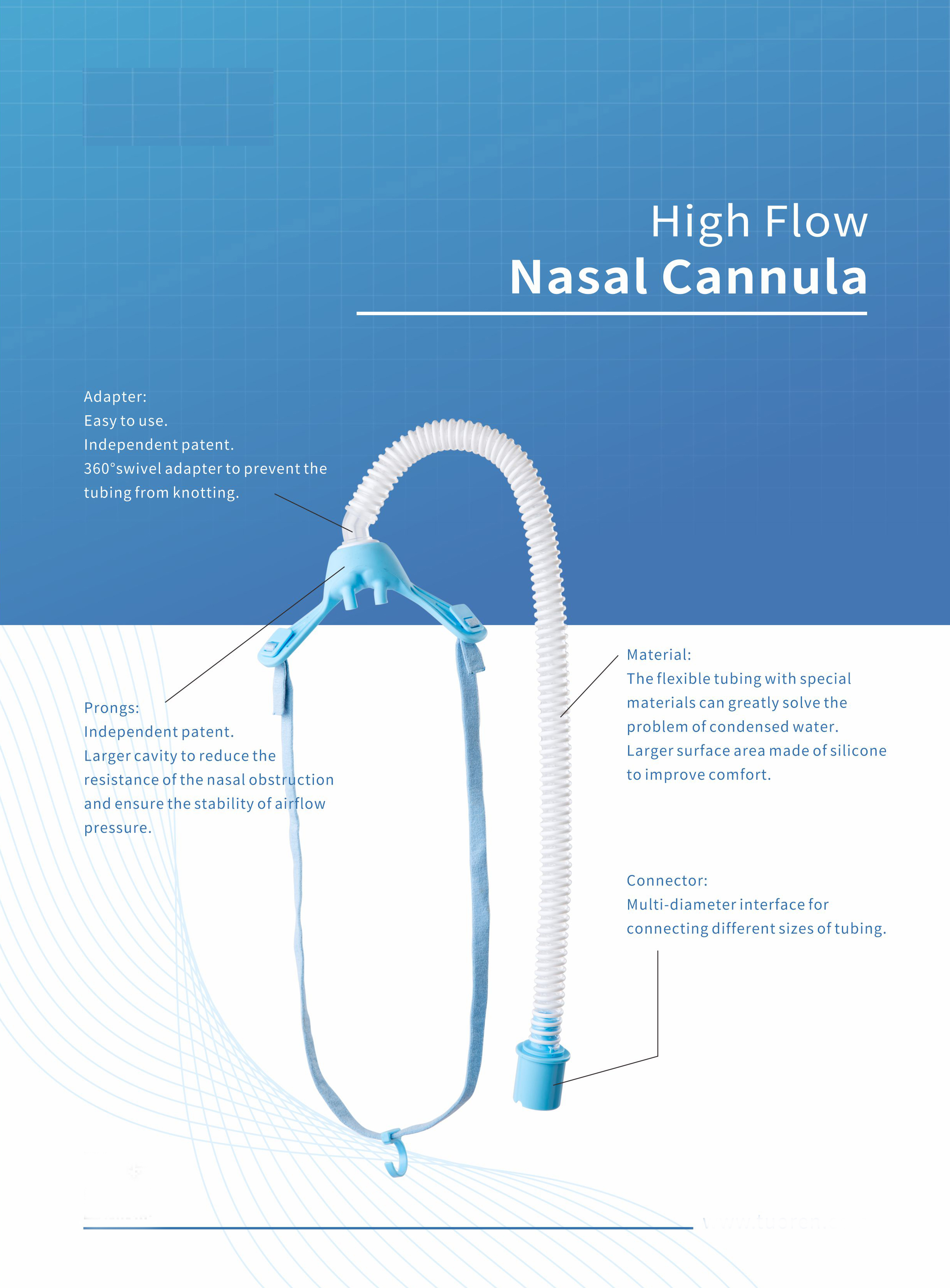 Tubo de oxígeno nasal neonatal médico de alto flujo Pase cánula nasal de oxígeno Tubos de conexión nasal de oxígeno