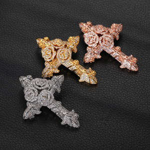 Thời Trang Người Đàn Ông Của Christian Hip-Hop Zircon Mặt Dây Chuyền Rose Flower Chéo Vòng Cổ Brass Rhodium Mạ - Product Image 5