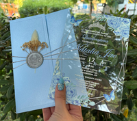 Carte d'invitation personnalisée pour Quinceañera sur le thème de la couronne de Raiponce, en acrylique simple, avec dorure argentée, pour 15 ans