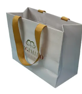 Borsa regalo con Logo personalizzato stampata in carta bianca per Shopping Shopping Shopping di carta di marca di lusso