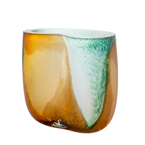 Bentuk Oval tiga warna campuran glasir besar waterford kristal bunga terlihat vas