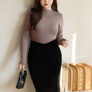 Haut tricoté à col roulé pour femme Pure Desire, très élastique, à manches longues, couleur noir, café au lait, grandes tailles, pour usage quotidien - Product Image 5