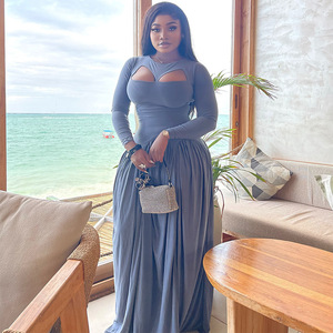 In Stock Long Sleeve Open Back Formal Dress Navy Blue Mermaid Gown |  Alibaba.com