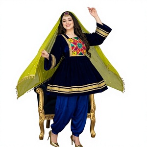 Ensemble Sharara traditionnel brodé en coton et mousseline pour femme avec dupatta à nœuds, tenue de soirée estivale style Inde Pakistan - Product Image 1