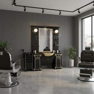 Modern Design MDF Wood Barber Unit Mirror Station for Workshop or Salon Furniture Application - Product Image 2