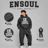 Ensemble survêtement vintage délavé à l'acide pour homme, en molleton de coton 400 GSM, coupe oversize, avec sweat à capuche et pantalon de jogging, streetwear personnalisé imprimé, fabricant
