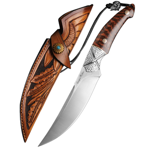 Coltello Fisso da Caccia al <span class=keywords><strong>Colibrì</strong></span> in Acciaio Damasco 390 con Manico in Legno Serpentino Intagliato a Nido d'Ape - Product Image 1