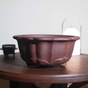 Maceta de bonsái hecha a mano de arcilla morada, tamaño mediano, forma de loto, para plantas de interior - Product Image 1