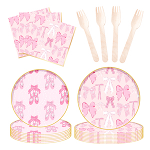 ชุดอุปกรณ์จัดงานเลี้ยงวันเกิดเด็ก DAMAI Wedding Princess Party  ลายโบว์สีชมพู  ประกอบด้วยจาน ชาม แก้วกระดาษ และผ้าเช็ดปากแบบใช้แล้วทิ้ง - Product Image 4