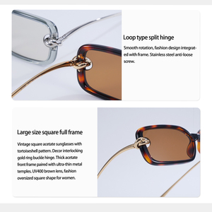 Gafas de Sol Rectangulares de Diseño para Mujer, Montura de Acetato con Efecto Carey, Detalle de Nudo Dorado, Protección UV400, Gafas de Sol de Moda para Exteriores - Product Image 4