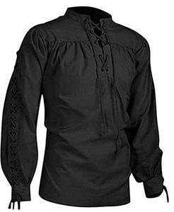 Camisas Steampunk para <span class=keywords><strong>Hombre</strong></span>, Camisa Gótica Medieval Renacentista de Manga Larga, Blusa Victoriana Negra y Blanca de Manga Larga, Estilo <span class=keywords><strong>Pirata</strong></span> - Product Image 3