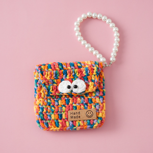 Tissage fait main étudiant créatif méfait sac main fil mélangé petit monstre carte sac perle chaîne poche portefeuille laine sac - Product Image 2