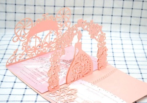 Thiệp Mời Cô Gái Màu Hồng Đỏ Mặt Cắt Laser 3d Bật Lên Hình Cỗ Xe Cổ Tích - Product Image 6