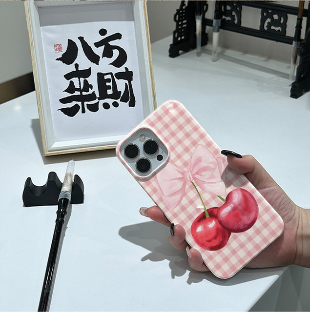 Fashion Korean Girls Phone Case Plaid Bow Design Anti-scratch Soft Cover for iPhone Series