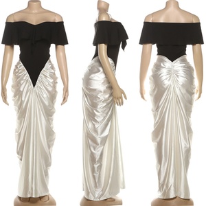 C251022 abito elegante con spalle scoperte abito donna con spacco alto increspato per 2025 di Club per cene - Product Image 2