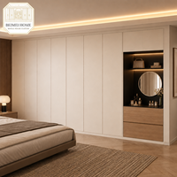 Armoire sur mesure intégrée au sol et au plafond, blanc mat, avec système de fermeture à poussoir, niche de vanité noire intégrée, éclairage LED, sur mesure pour toute la maison, OEM