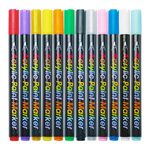 Beem ปากกาสีอะคริลิค12สีปากกามาร์กเกอร์พรีเมียมสำหรับงานไม้เซรามิกงานหัตถกรรมอุปกรณ์ศิลปะแบบ DIY สำหรับการทำเครื่องหมายพื้นผิวที่ทาสี - Product Image 1