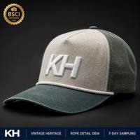 Gorra Trucker de Lona Lavada Estilo Vintage KH con Logotipo Personalizado OEM, Gorra Snapback de 5 Paneles con Malla, Fábrica BSCI