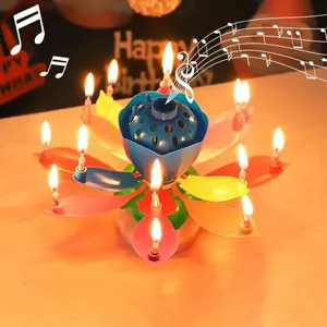 TX Праздничная музыкальная вращающаяся Свеча для торта в виде цветка лотоса, светящаяся свеча, украшение для торта на день рождения, подарки для свадебной вечеринки