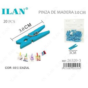 ILAN Mollette in Legno 3.0 Cm 20 Pezzi Blu per Asciugare il Bucato - Product Image 1