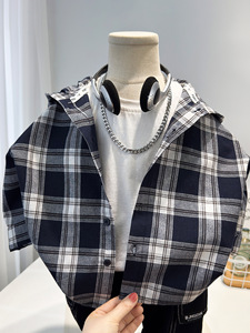 Veste à capuche printanière pour garçons 2026 – Nouvelle chemise à carreaux à manches longues tendance pour enfants – Haut de printemps stylé pour bébés - Product Image 1