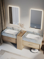 Meuble de rangement mural de luxe en bois massif de caoutchouc sur mesure avec plan de travail en dalle de pierre frittée haut de gamme pour la décoration de villas