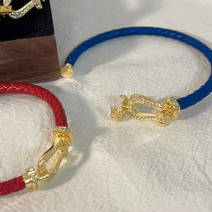 Bracelet en Cordon Rouge et Cuir Fred avec Nœud de <span class=keywords><strong>sabot</strong></span> de cheval, Micro-serti de Diamants en Or-Cuivre 18K, Bracelet de Couple pour Hommes et Femmes - Product Image 3