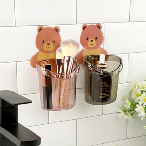 <b>Bear</b> Shaped Wall Mounted Cup Holder Round Cartoon Design For Bathroom Storage With Drainage Feature - Product Image 1
