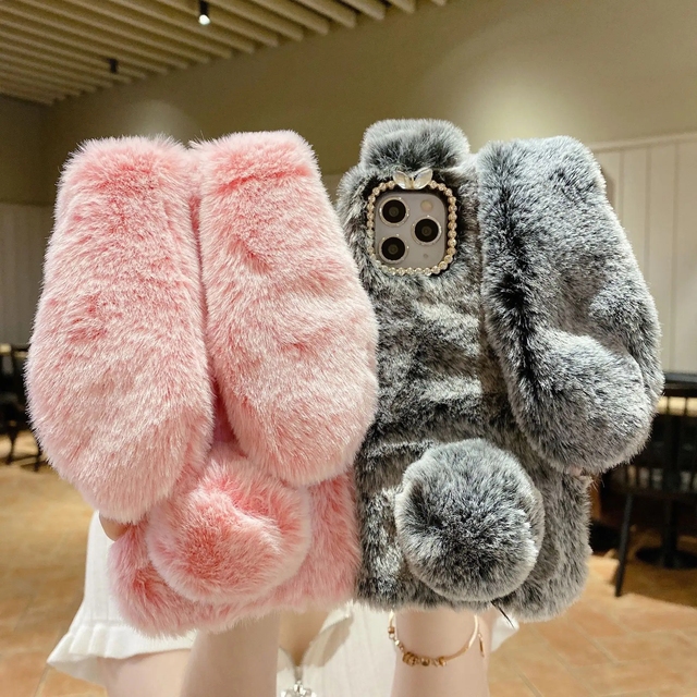 Wholesale Animal Design Rabbit Plush Furry Cute TPU+PC Cellphone Cover Lovely Girly Phone Case for iPhone 14 15 16 17 13 Pro