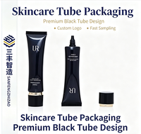 Tube souple noir brillant en PE avec embout conique court, bouchon à vis noir et or bicolore de 25 mm de diamètre pour fond de teint liquide et correcteur