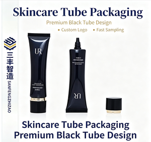 Glossy Black PE Squeeze Tube with Short Conical Tip Two-tone Black Gold Screw Cap 25mm Diameter for Liquid Foundation Concealer - Product Image 3
