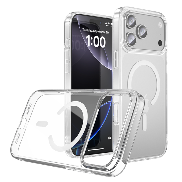 2025 Magnetic Wireless Charging Waterproof Clear Anti-Yellow TPU+Glass Back Slim TPU Side Luxury Design Shockproof Phone Case