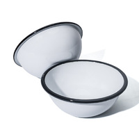 Bol de service rond en métal émail, 50/11/14/18 cm, bol mélangeur blanc et brossé avec bordure noire