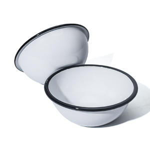 Bol de service rond en métal émail, 50/11/14/18 cm, bol mélangeur blanc et brossé avec bordure noire - Product Image 5