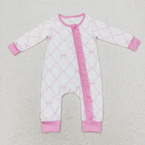 Wholesale Baby Toddler Girls <b>Clothes</b> Pink Bow Print Bamboo Two-piece Sets Romper and Blanket Cute Sister Matching Outfits - Product Image 4