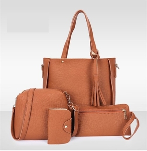 Fashion <strong>Black</strong> Grey Pink Red Brown Trend Lychee PU Leather Single Square <strong>Small</strong> Tote 4-piece Set <strong>Handbags</strong> for Women - Product Image 4