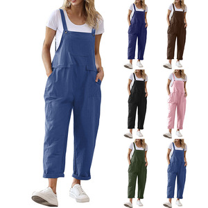Combinaisons vintage sans manches oversize pour femmes-Combinaison en coton et <span class=keywords><strong>lin</strong></span> avec poches - Product Image 1