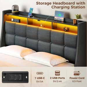 Thiết kế sang trọng hiện đại lưu trữ bọc nền tảng giường với đèn LED 4 ngăn kéo với không gian lưu trữ lớn để lắp ráp dễ dàng - Product Image 3