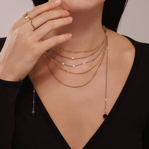 316L thép không gỉ 18K vàng PVD mạ nhiều lớp chuỗi búa <span class=keywords><strong>8</strong></span> ký tự hình bên chuỗi đá tự nhiên tua Vòng cổ - Product Image 3