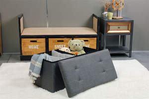 Bailey Fournisseur de meubles Faux cuir MDF pouf noir pliant pouf de rangement pour chambres à coucher - Product Image 4