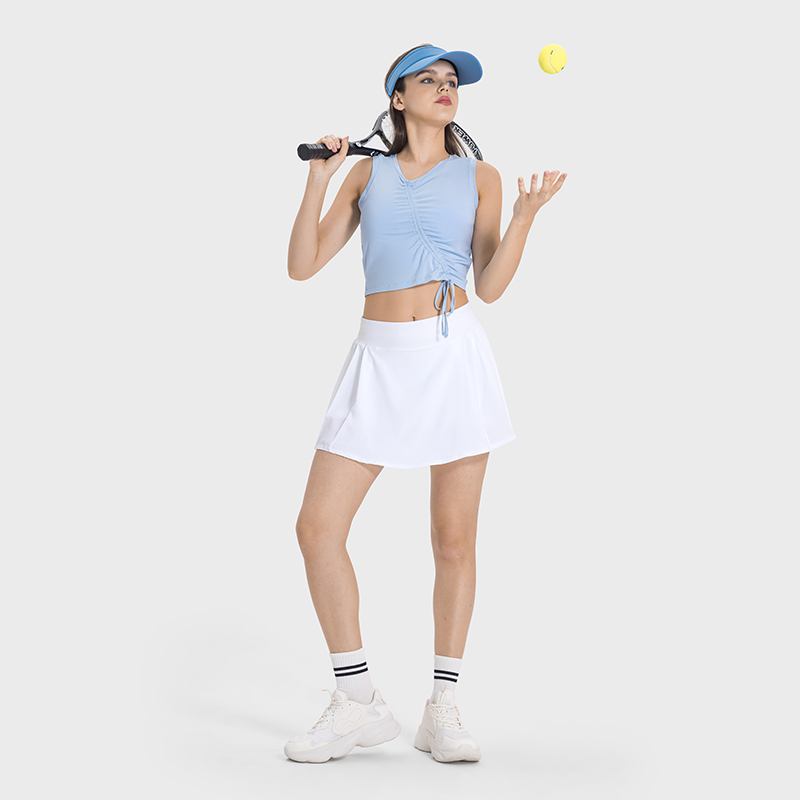 New Design Athletic Sports Fitness Clothing Ladies Gym Workout Sports Sleeveless V-Shaped Neck Ruffles Top Women Yoga Crop Tops