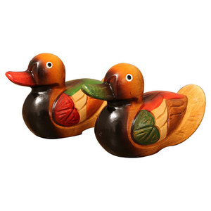Figurines de canard mandarin en bois Master Gu, décor de couple peint dans le style chinois pour salon, chambre à coucher, meuble TV, chevet - Product Image 5