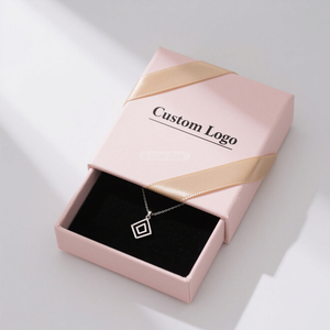 High-End Custom Cotton-Filled Pink Jewelry Slide Drawer Box with Ribbon for Necklace Gift <b>Packaging</b> - Product Image 2