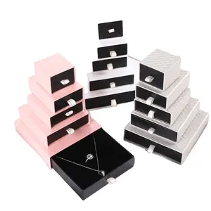Cardboard Paper Jewelry Drawer Boxes Packaging Rings Bracelet Gift slide box with drawer pink