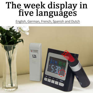 新しい屋内屋外デジタル温度計時間温度投影目覚まし時計カレンダー電子USB充電式デスククロック - Product Image 3