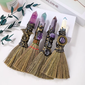 2024, venta al por mayor, Varita de punto mágico de cristal Natural, escoba pequeña, suministros de altar de brujería, escoba de bruja de cuarzo energética, regalo de Helloween - Product Image 3