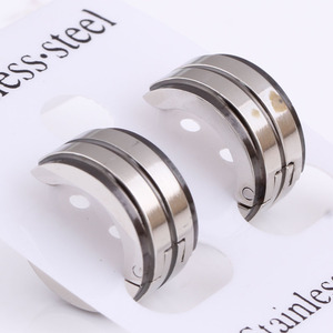 Pendientes de aro de 7 mm, geométricos, de acero inoxidable, con rayas negras, epoxi, minimalistas, para mujer - Product Image 4