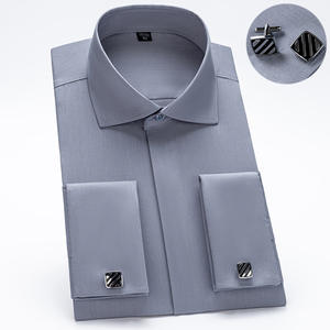 Camisa blanca formal de negocios para hombre, gemelos de estilo francés con botón oculto, cuello Windsor de manga larga, bambú - Product Image 3